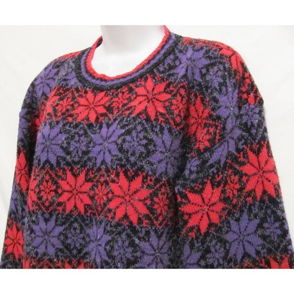 GFC LTD Womens Large Oversized Fair Isle Purple Pink Sweater Black USA New York - Picture 5 of 11